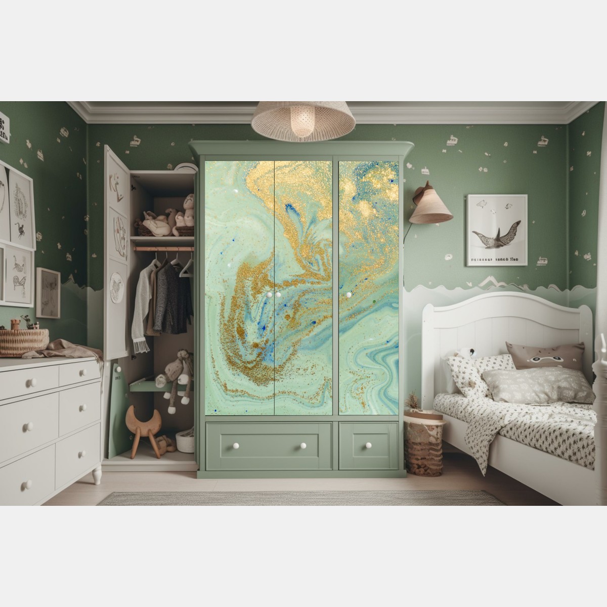 Naklejka na szafę turkusowy marmur ze złotymi żyłkami – Wallissimo® Naklejka na szafę turkusowy marmur ze złotymi żyłkami – Wallissimo®