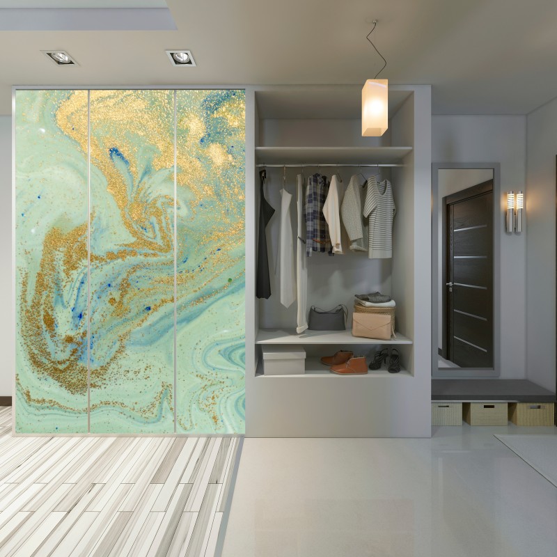 Naklejka na szafę turkusowy marmur ze złotymi żyłkami – Wallissimo® Naklejka na szafę turkusowy marmur ze złotymi żyłkami – Wallissimo®