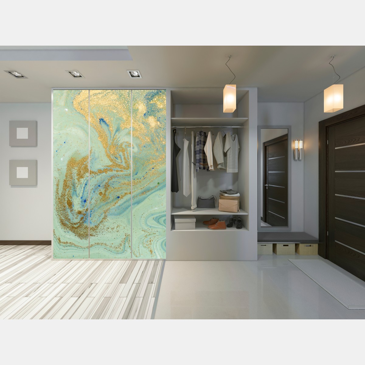 Naklejka na szafę turkusowy marmur ze złotymi żyłkami – Wallissimo® Naklejka na szafę turkusowy marmur ze złotymi żyłkami – Wallissimo®