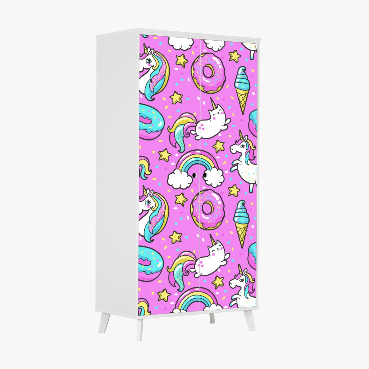 Wardrobe sticker pastel unicorns and sweets pattern