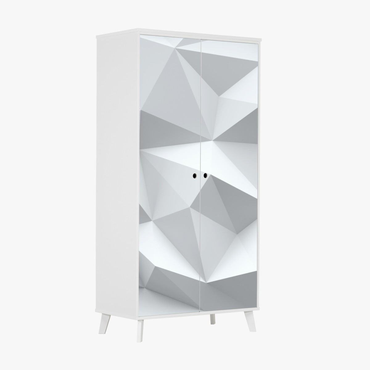 Wardrobe sticker white three-dimensional low-poly geometric pattern