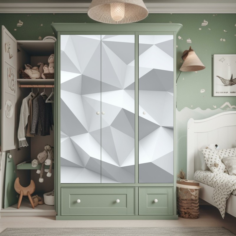 Naklejka na szafę biały trójwymiarowy geometryczny wzór low-poly – Wallissimo® Naklejka na szafę biały trójwymiarowy geometryczny wzór low-poly – Wallissimo®