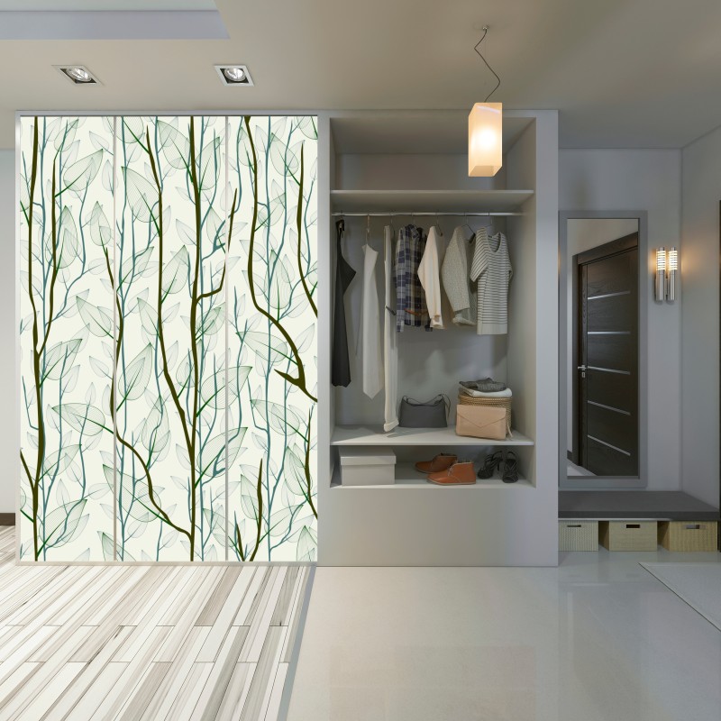 Naklejka na szafę delikatny wzór liści i gałęzi – Wallissimo® Naklejka na szafę delikatny wzór liści i gałęzi – Wallissimo®