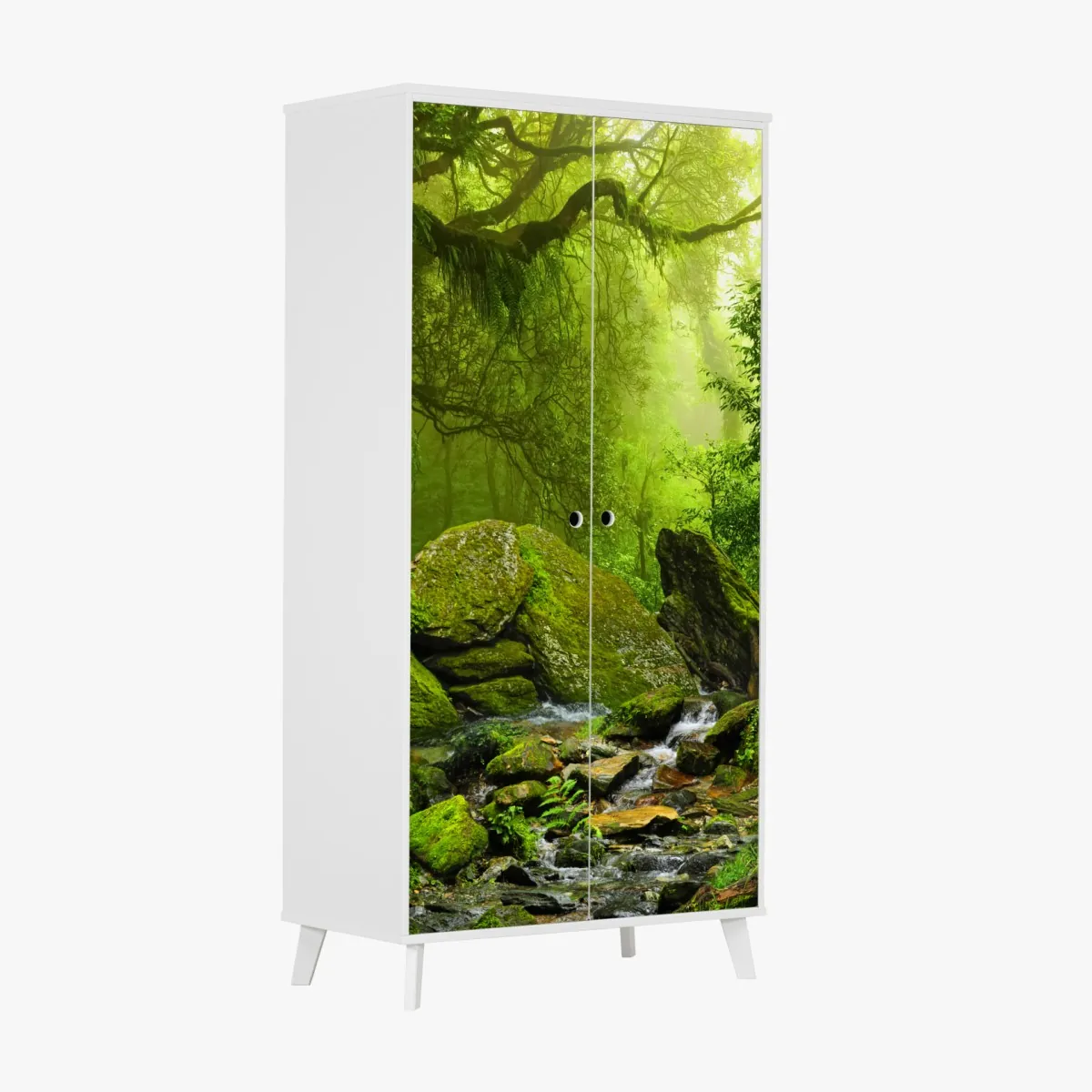 Naklejka na szafę leśny strumień porośnięty mchem – Wallissimo® Naklejka na szafę leśny strumień porośnięty mchem – Wallissimo®