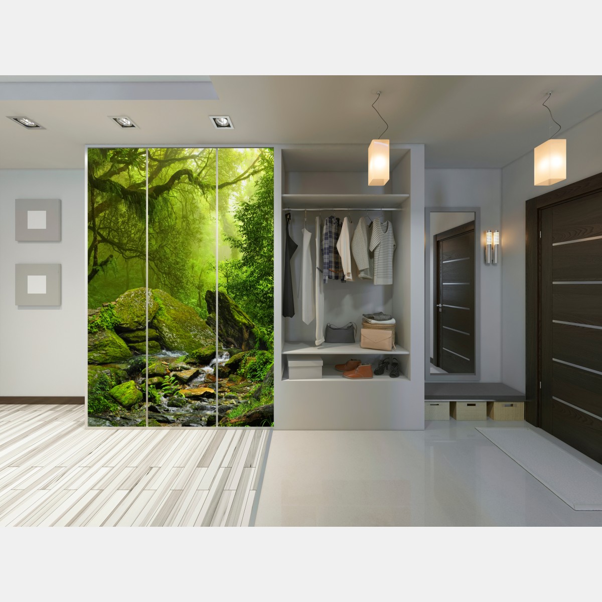 Naklejka na szafę leśny strumień porośnięty mchem – Wallissimo® Naklejka na szafę leśny strumień porośnięty mchem – Wallissimo®