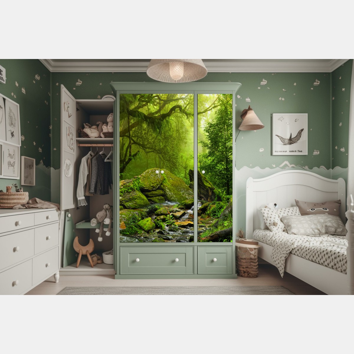Naklejka na szafę leśny strumień porośnięty mchem – Wallissimo® Naklejka na szafę leśny strumień porośnięty mchem – Wallissimo®