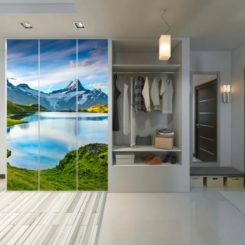 Naklejka na szafę postarzony tynk na ścianie w odcieniach szarości – Wallissimo®