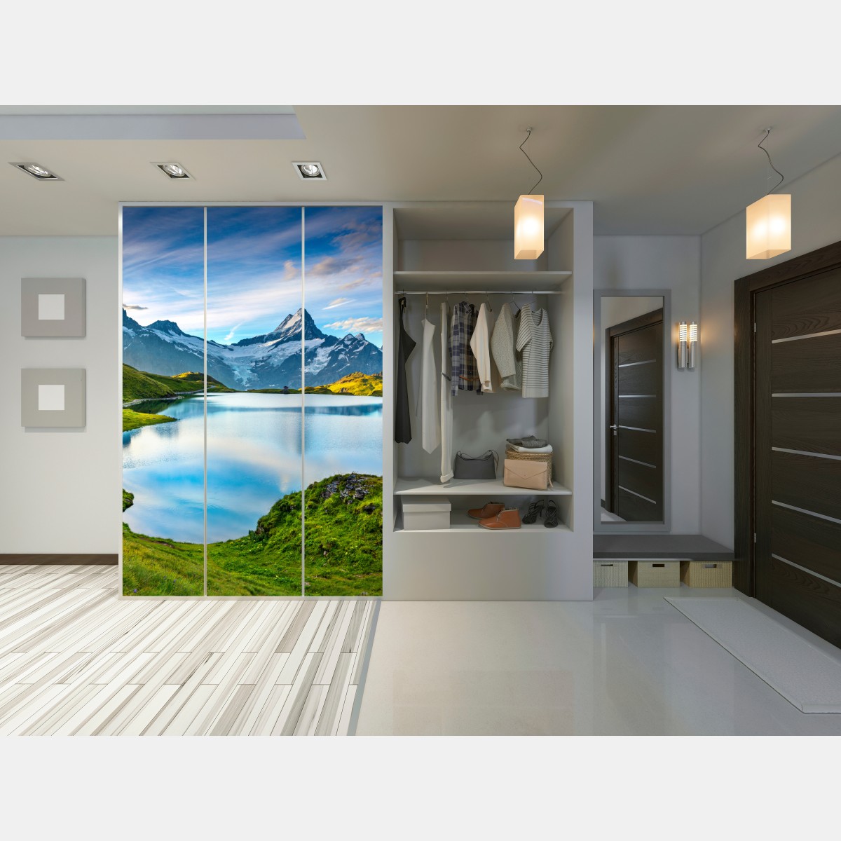 Naklejka na szafę spokojne alpejskie jezioro pod szczytem Wetterhorn, Szwajcaria – Wallissimo® Naklejka na szafę spokojne alpejskie jezioro pod szczytem Wetterhorn, Szwajcaria – Wallissimo®