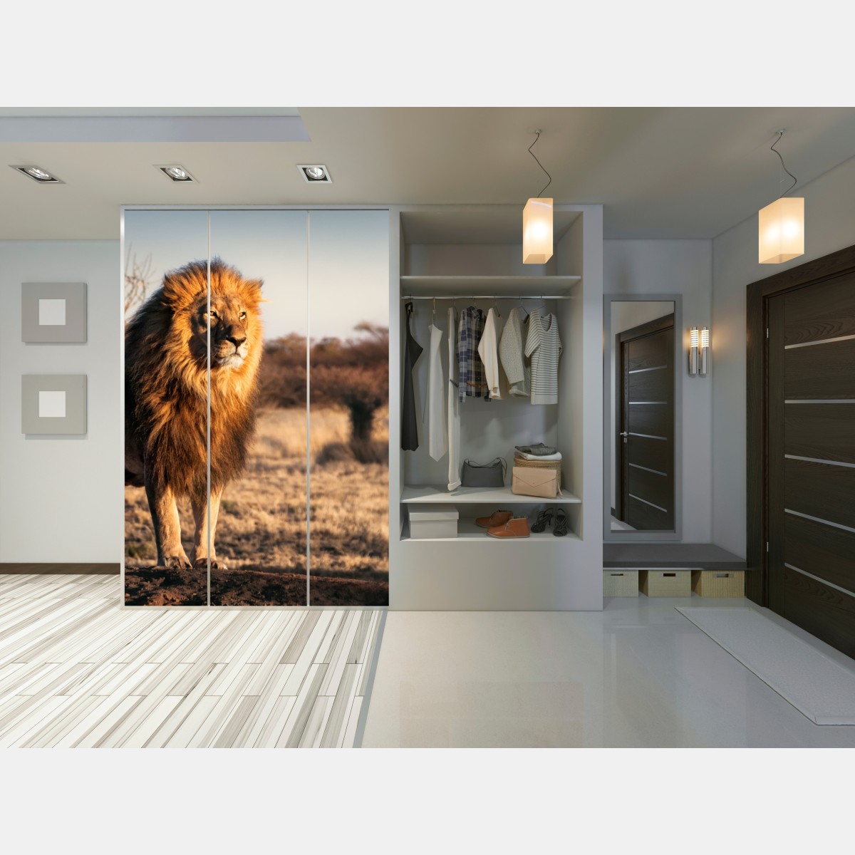 Naklejka na szafę władczy lew na sawannie – Wallissimo® Naklejka na szafę władczy lew na sawannie – Wallissimo®