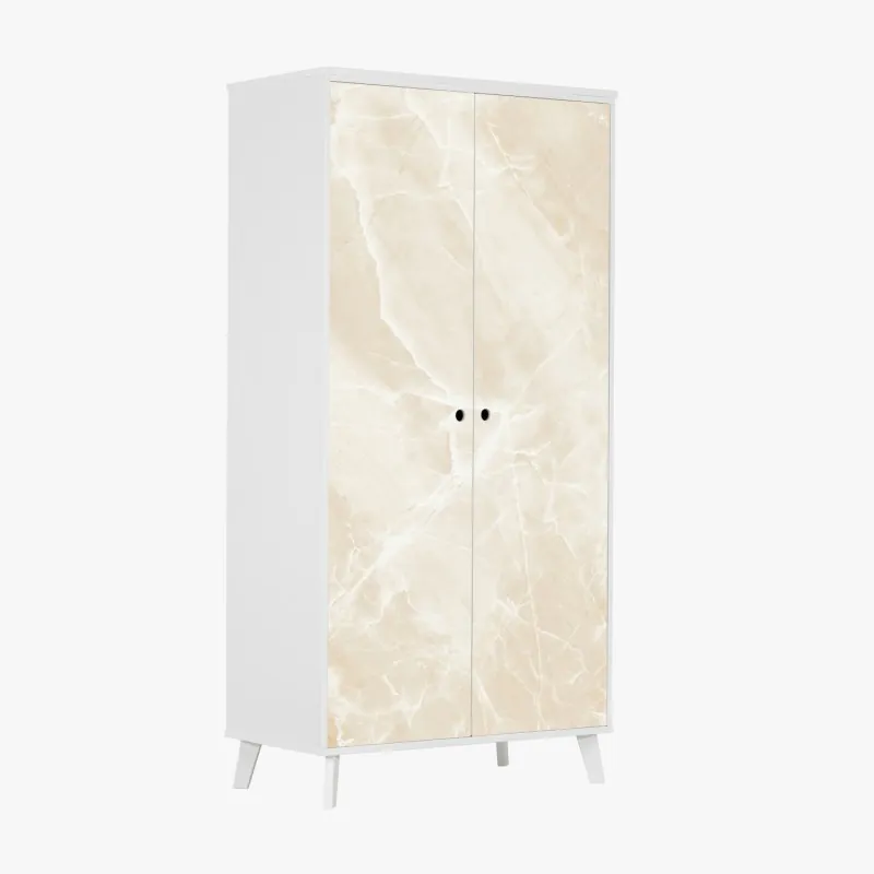 Naklejka na szafę beżowa tekstura marmuru z białymi żyłami