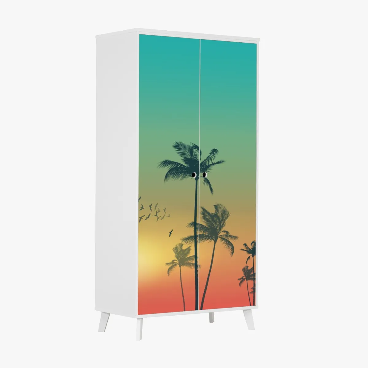 Naklejka na szafę tropikalny zachód słońca z palmami – Wallissimo® Naklejka na szafę tropikalny zachód słońca z palmami – Wallissimo®