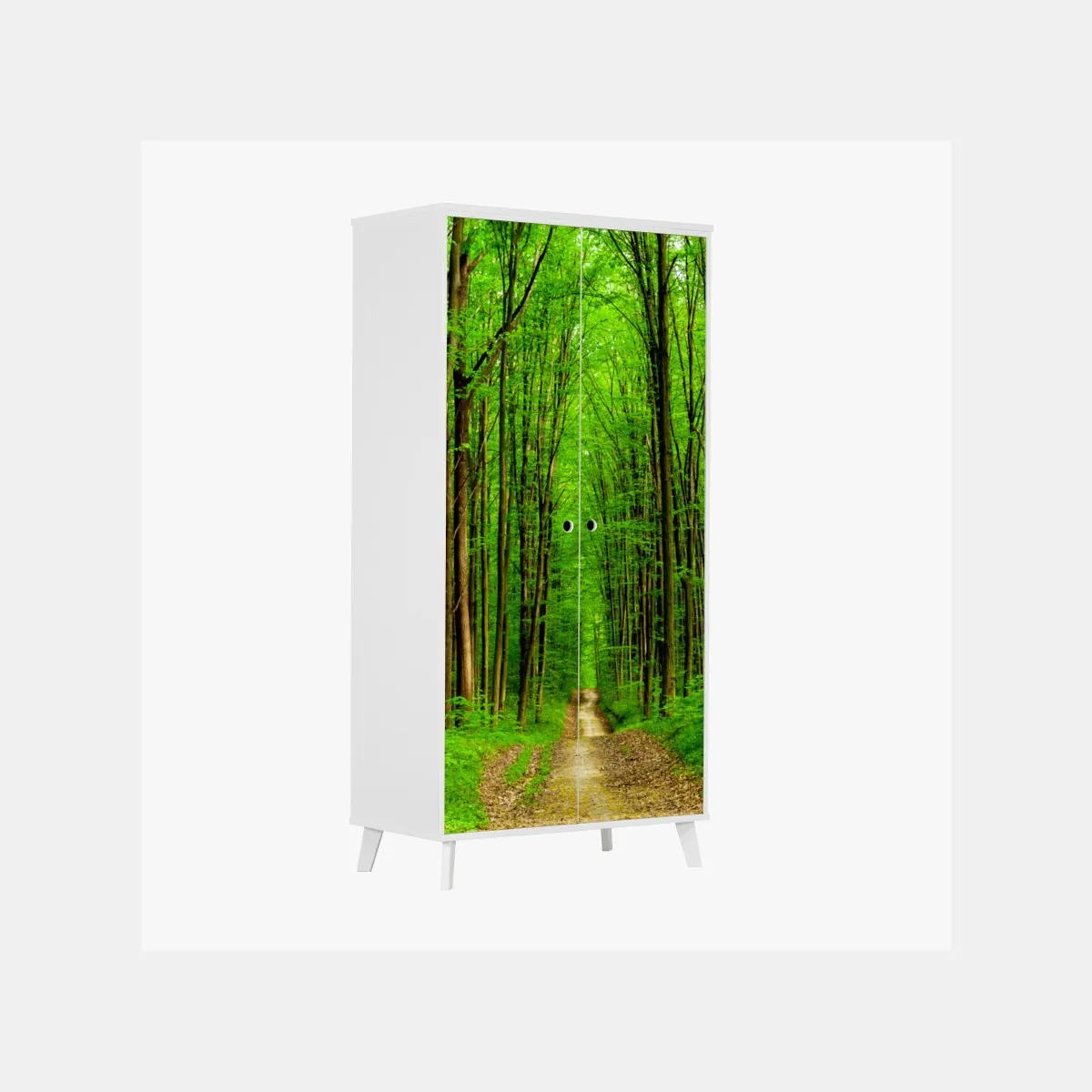 Naklejka na szafę zielona leśna ścieżka wiosną – Wallissimo® Naklejka na szafę zielona leśna ścieżka wiosną – Wallissimo®