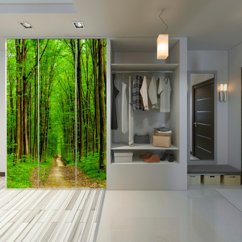 Naklejka na szafę zielona leśna ścieżka wiosną – Wallissimo® Naklejka na szafę zielona leśna ścieżka wiosną – Wallissimo®