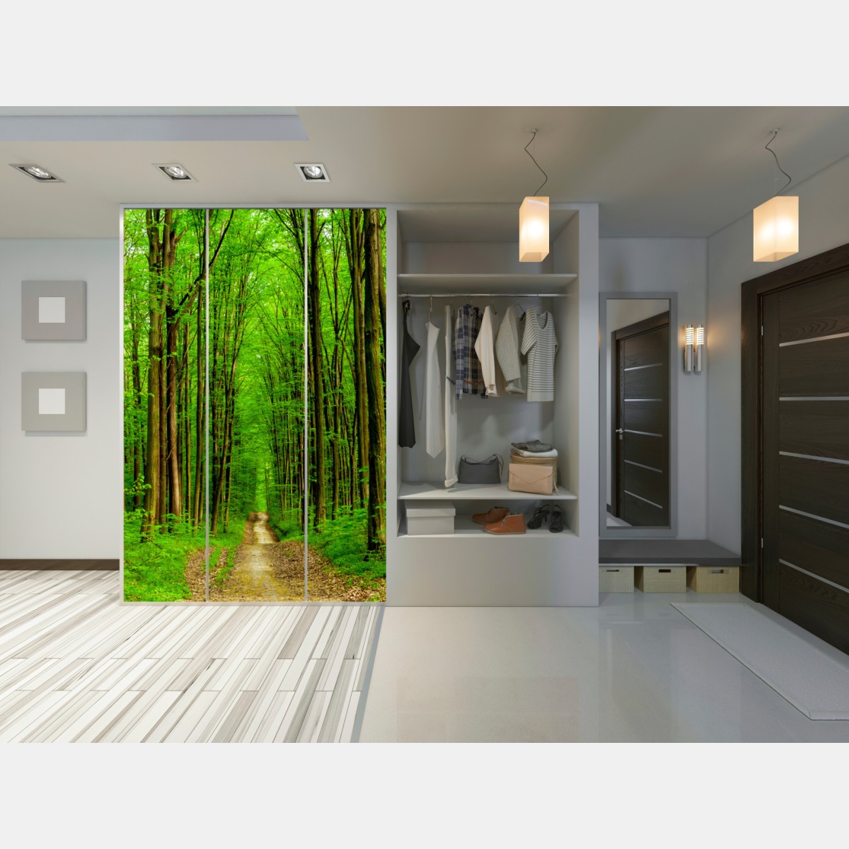 Naklejka na szafę zielona leśna ścieżka wiosną – Wallissimo® Naklejka na szafę zielona leśna ścieżka wiosną – Wallissimo®