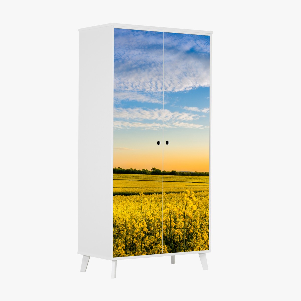 Wardrobe sticker sunlit canola field at sunset