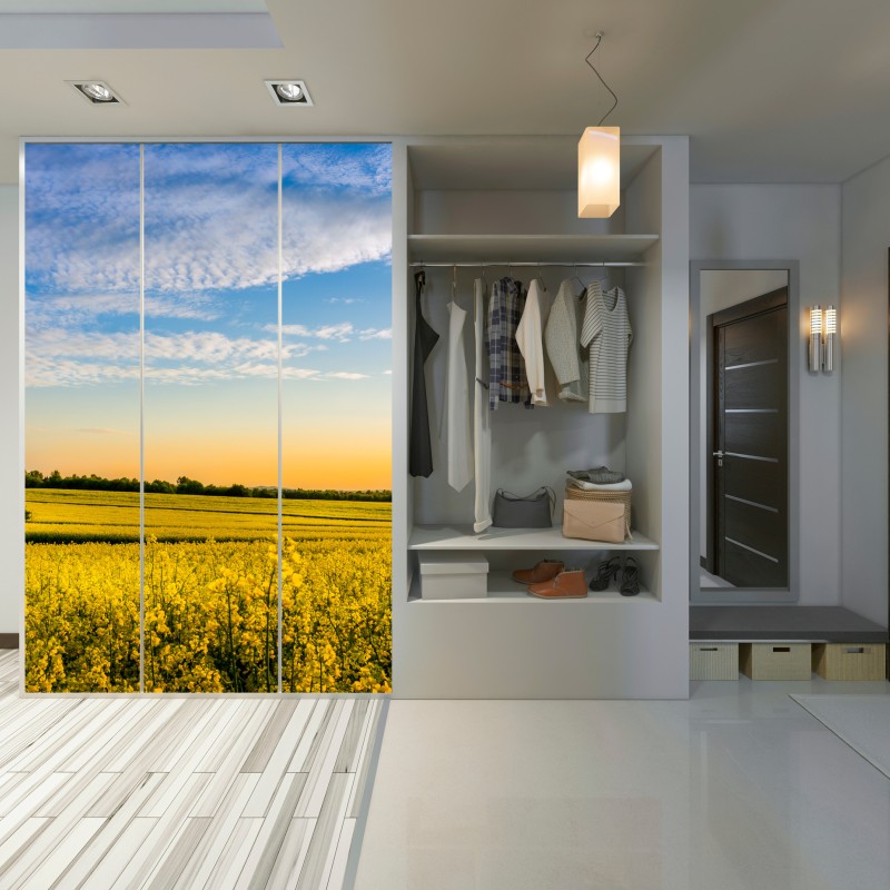 Naklejka na szafę słoneczne pole rzepaku o zachodzie słońca – Wallissimo® Naklejka na szafę słoneczne pole rzepaku o zachodzie słońca – Wallissimo®