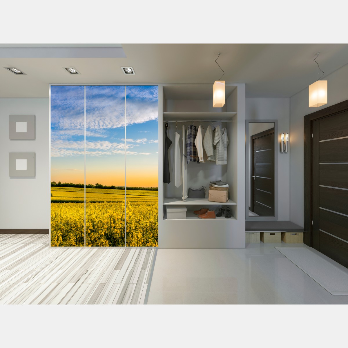 Naklejka na szafę słoneczne pole rzepaku o zachodzie słońca – Wallissimo® Naklejka na szafę słoneczne pole rzepaku o zachodzie słońca – Wallissimo®