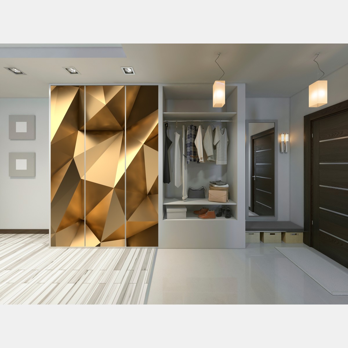 Naklejka na szafę złote geometryczne fasety – Wallissimo® Naklejka na szafę złote geometryczne fasety – Wallissimo®