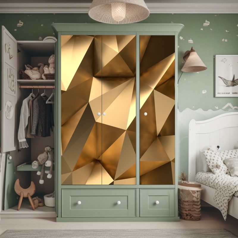 Naklejka na szafę złote geometryczne fasety – Wallissimo® Naklejka na szafę złote geometryczne fasety – Wallissimo®