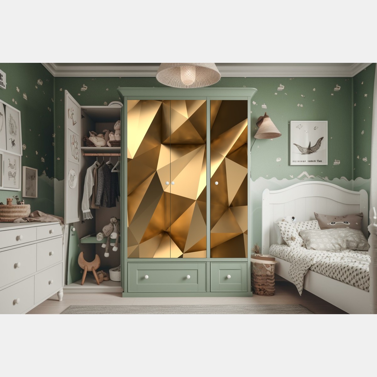 Naklejka na szafę złote geometryczne fasety – Wallissimo® Naklejka na szafę złote geometryczne fasety – Wallissimo®