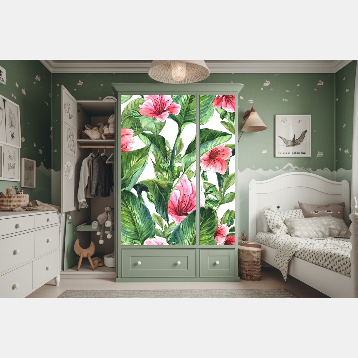 Naklejka na szafę różowy akwarelowy motyw botaniczny – Wallissimo® Naklejka na szafę różowy akwarelowy motyw botaniczny – Wallissimo®