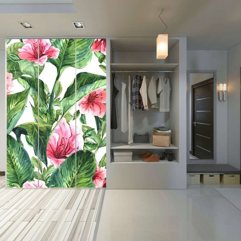 Naklejka na szafę różowy akwarelowy motyw botaniczny – Wallissimo® Naklejka na szafę różowy akwarelowy motyw botaniczny – Wallissimo®