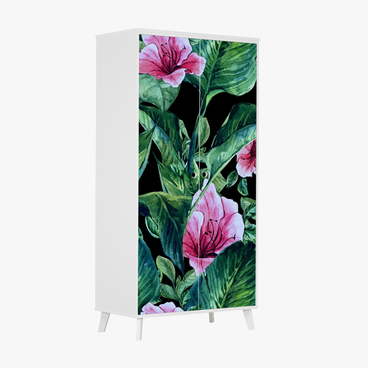 Wardrobe sticker pink watercolor blooms on black background