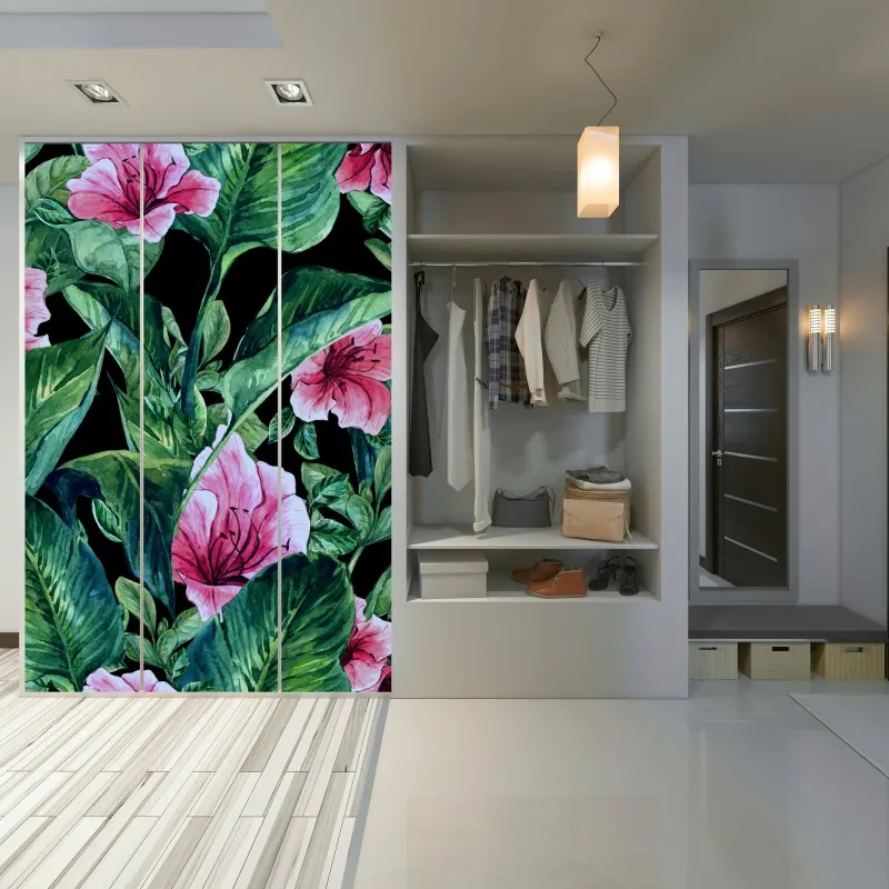 Naklejka na szafę żywy zachód słońca z palmami – Wallissimo®