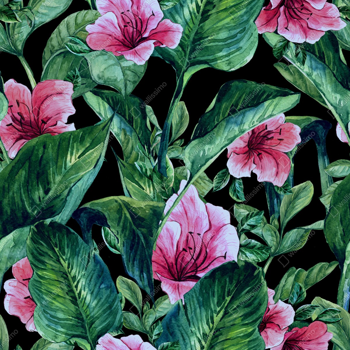 Naklejka na szafę różowe akwarelowe kwiaty na czarnym tle – Wallissimo® Naklejka na szafę różowe akwarelowe kwiaty na czarnym tle – Wallissimo®