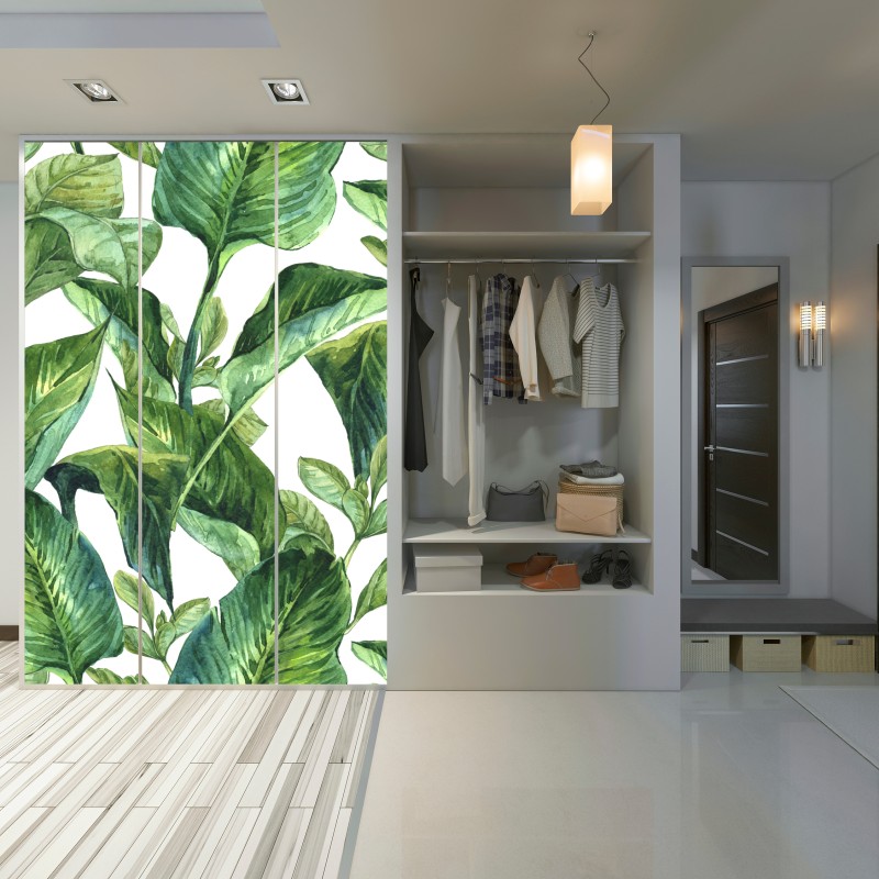 Naklejka na szafę bujny akwarelowy wzór tropikalnych liści – Wallissimo® Naklejka na szafę bujny akwarelowy wzór tropikalnych liści – Wallissimo®