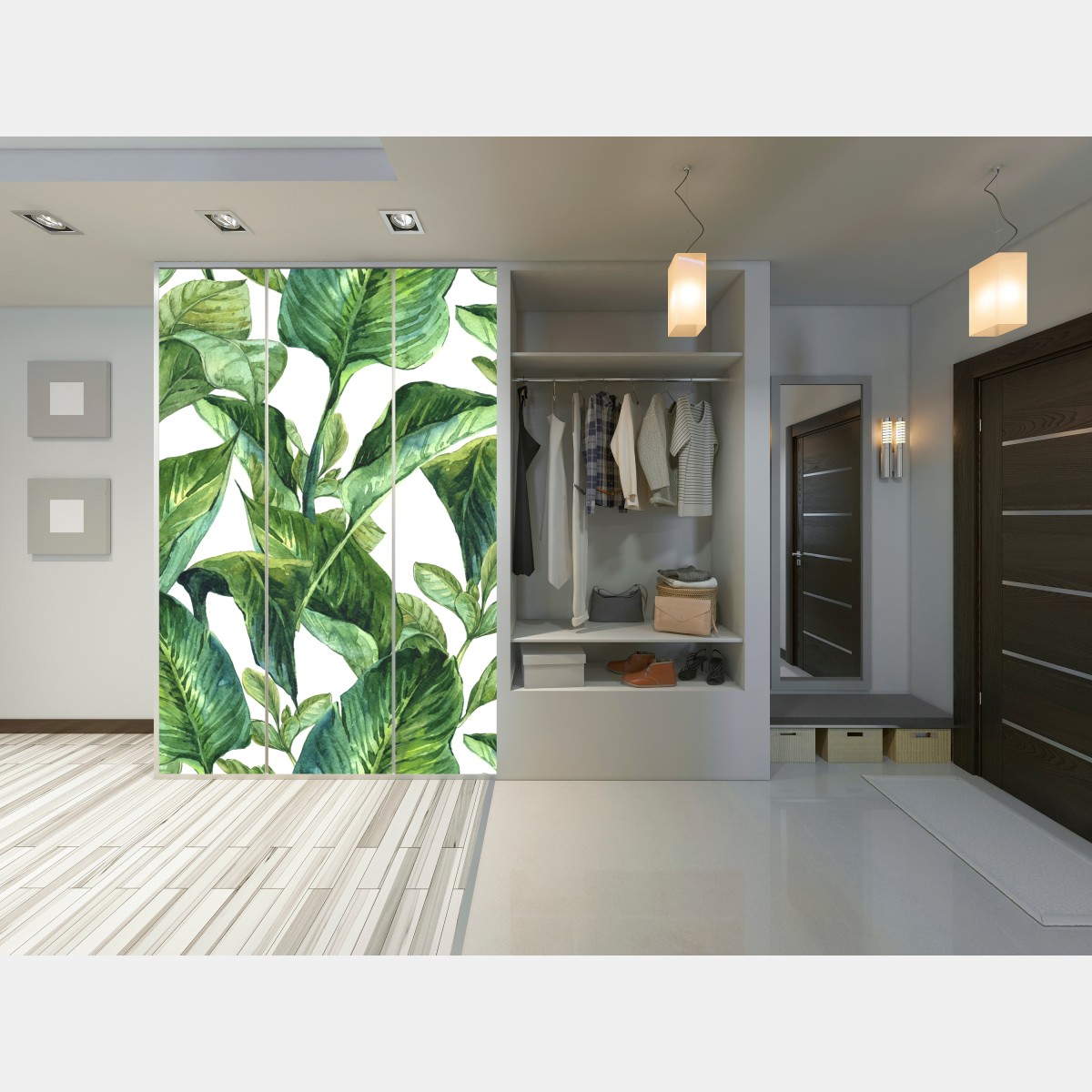 Naklejka na szafę bujny akwarelowy wzór tropikalnych liści – Wallissimo® Naklejka na szafę bujny akwarelowy wzór tropikalnych liści – Wallissimo®