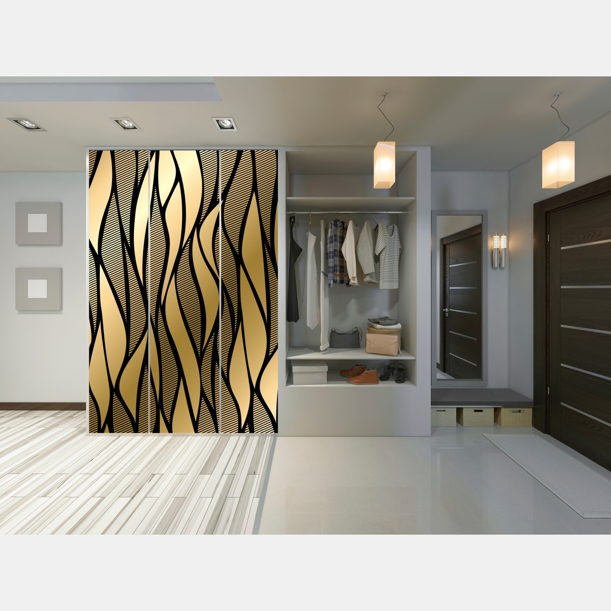 Naklejka na szafę luksusowy złoty abstrakcyjny wzór fal – Wallissimo® Naklejka na szafę luksusowy złoty abstrakcyjny wzór fal – Wallissimo®