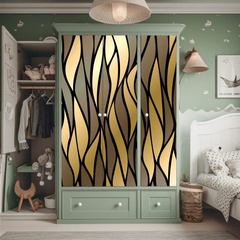 Naklejka na szafę luksusowy złoty abstrakcyjny wzór fal – Wallissimo® Naklejka na szafę luksusowy złoty abstrakcyjny wzór fal – Wallissimo®