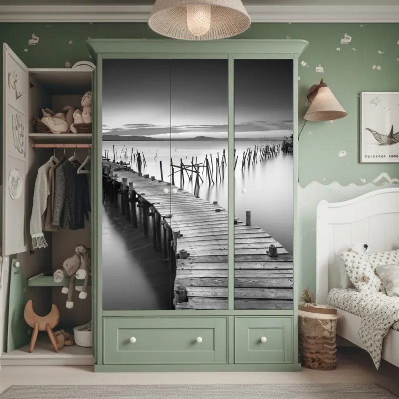 Naklejka na szafę tropikalny wzór hibiskusa i plumerii – Wallissimo®