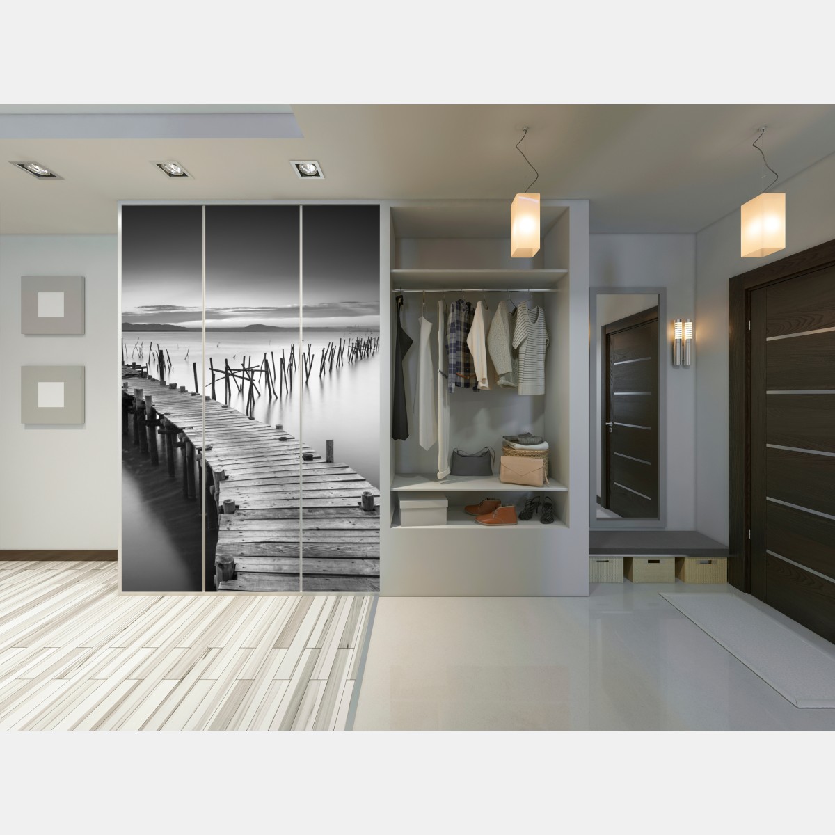 Naklejka na szafę spokojne drewniane molo o zmierzchu – Wallissimo® Naklejka na szafę spokojne drewniane molo o zmierzchu – Wallissimo®