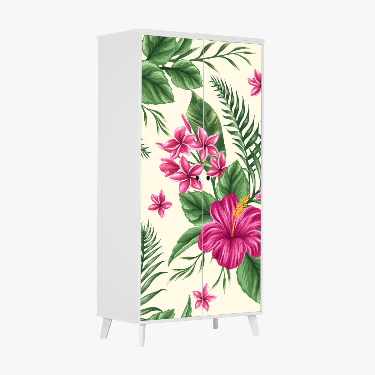 Wardrobe sticker tropical pink hibiscus floral pattern