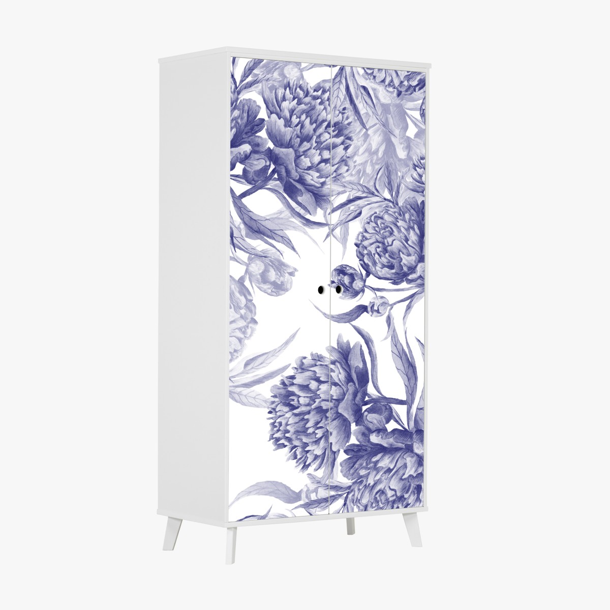Wardrobe sticker blue peony floral pattern