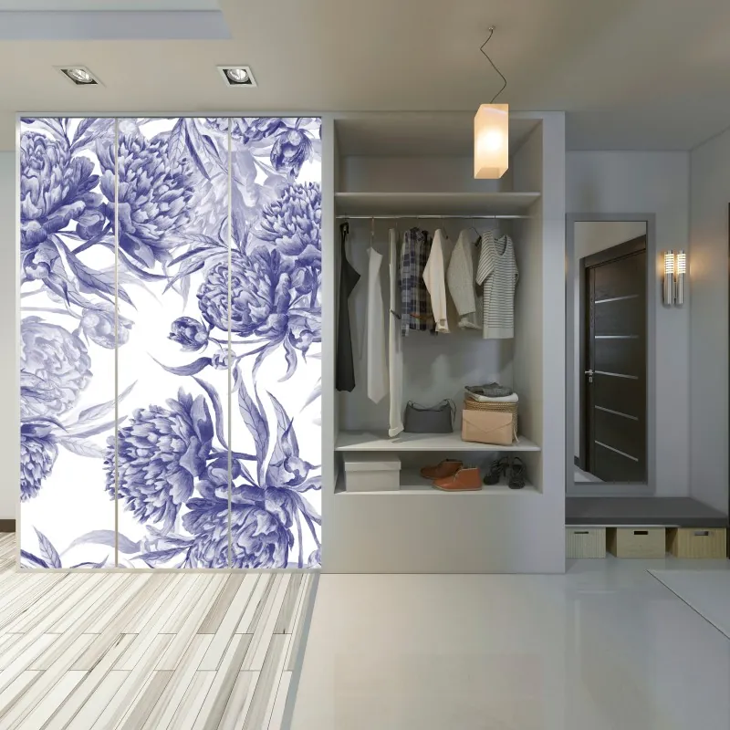 Naklejka na szafę niebieskie peonie w stylu botanicznym – Wallissimo® Naklejka na szafę niebieskie peonie w stylu botanicznym – Wallissimo®