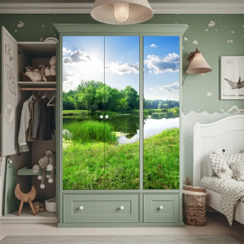 Naklejka na szafę luksusowy złoty wzór kwiatowy na granacie – Wallissimo®