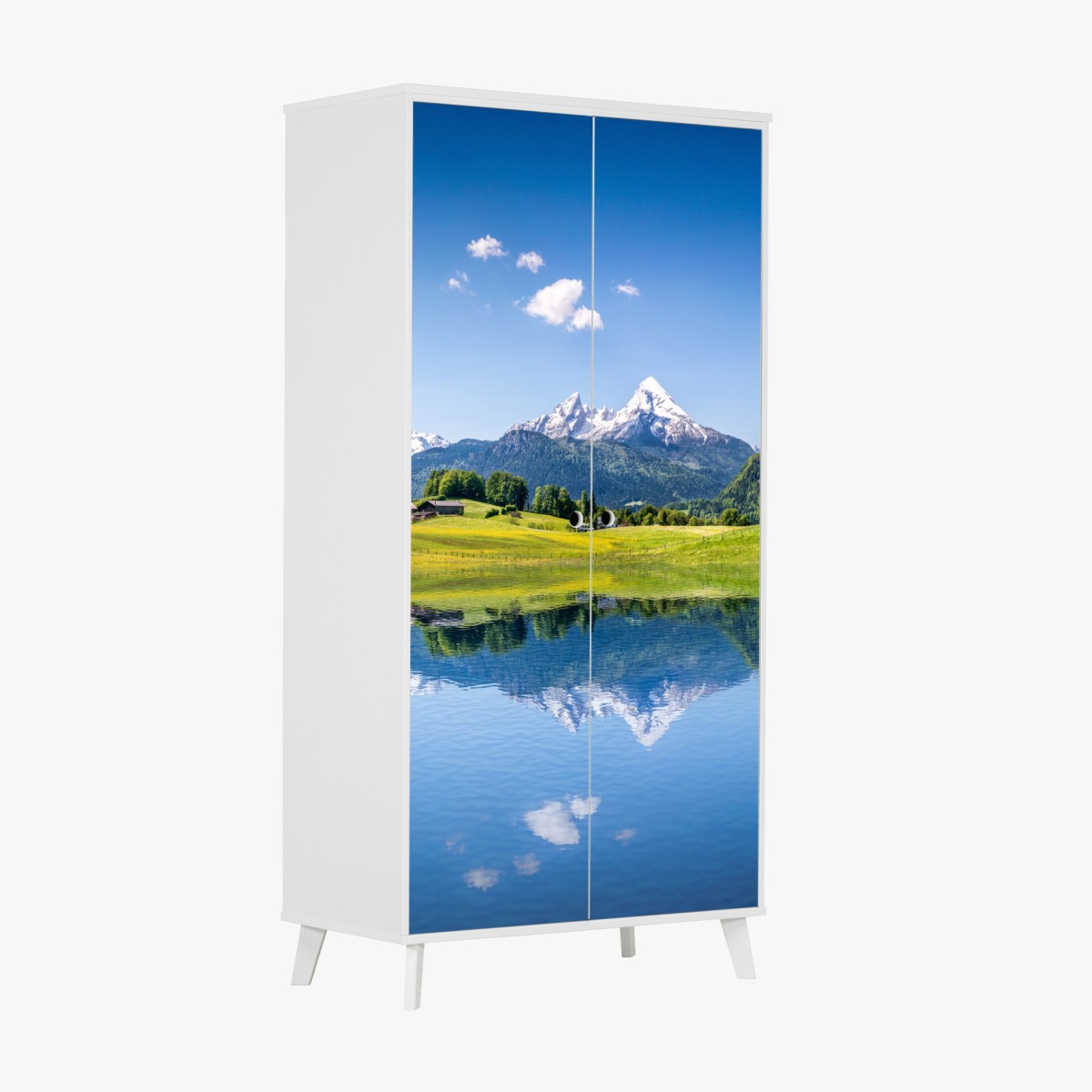 Wardrobe sticker alpine peaks reflected in a tranquil lake