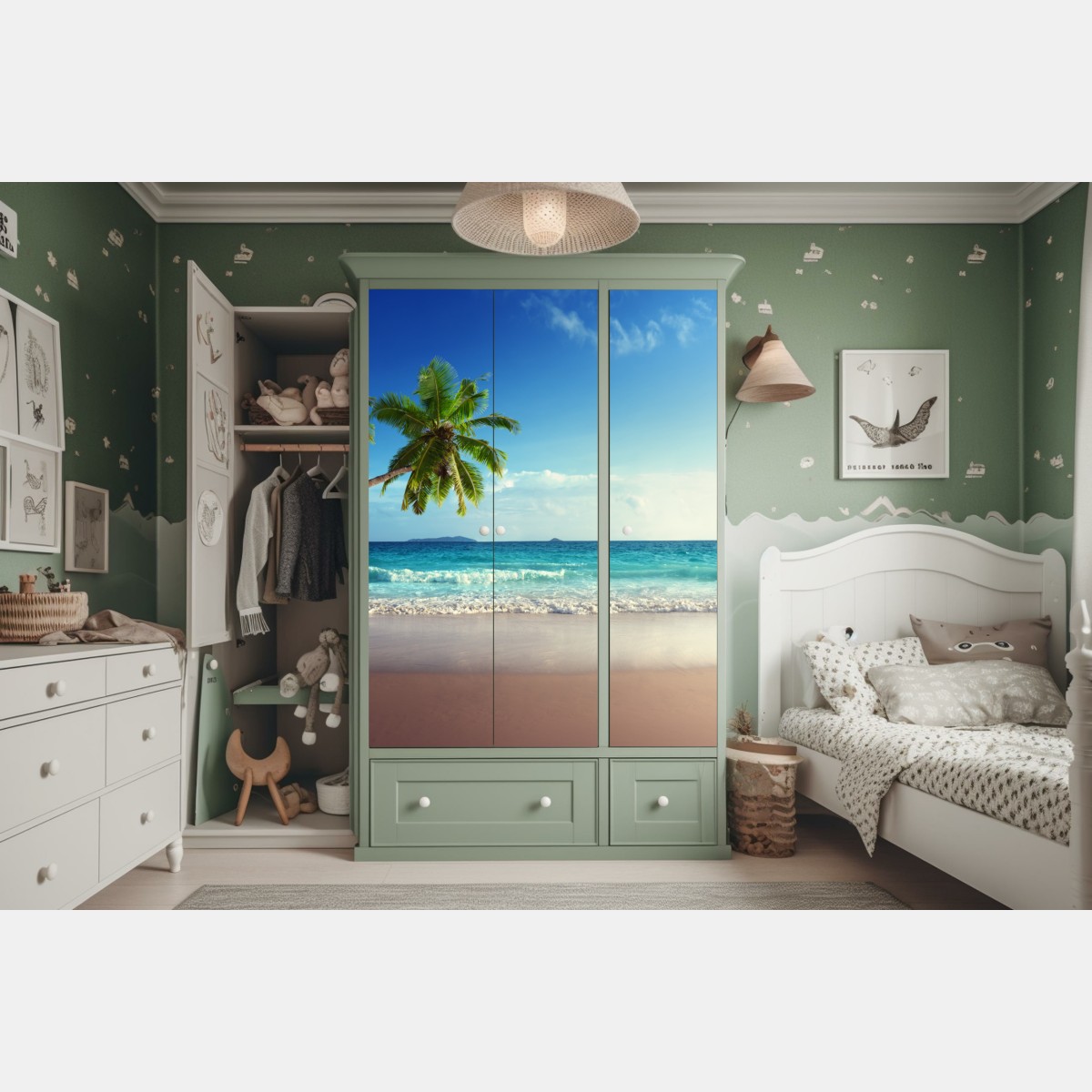 Naklejka na szafę tropikalna plaża na Karaibach o zachodzie słońca – Wallissimo® Naklejka na szafę tropikalna plaża na Karaibach o zachodzie słońca – Wallissimo®