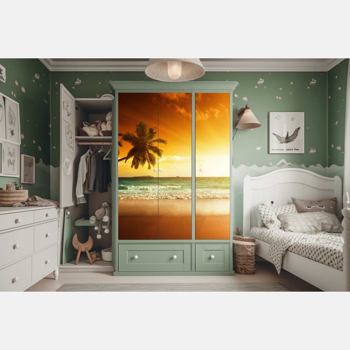 Naklejka na szafę tropikalny zachód słońca nad plażą na Karaibach – Wallissimo® Naklejka na szafę tropikalny zachód słońca nad plażą na Karaibach – Wallissimo®