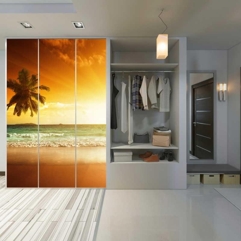 Naklejka na szafę tropikalny zachód słońca nad plażą na Karaibach – Wallissimo® Naklejka na szafę tropikalny zachód słońca nad plażą na Karaibach – Wallissimo®