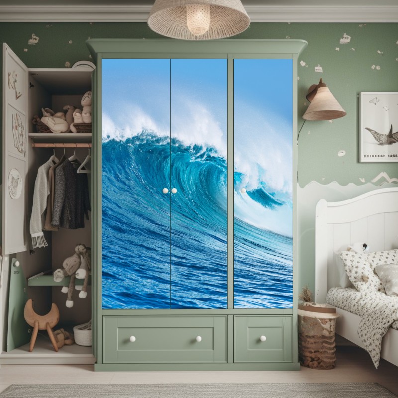 Naklejka na szafę majestatyczna turkusowa fala oceaniczna – Wallissimo® Naklejka na szafę majestatyczna turkusowa fala oceaniczna – Wallissimo®