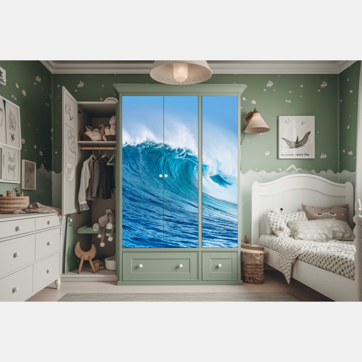 Naklejka na szafę majestatyczna turkusowa fala oceaniczna – Wallissimo® Naklejka na szafę majestatyczna turkusowa fala oceaniczna – Wallissimo®