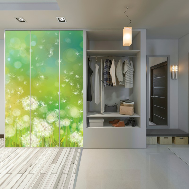 Naklejka na szafę wiosenna łąka dmuchawców – Wallissimo® Naklejka na szafę wiosenna łąka dmuchawców – Wallissimo®