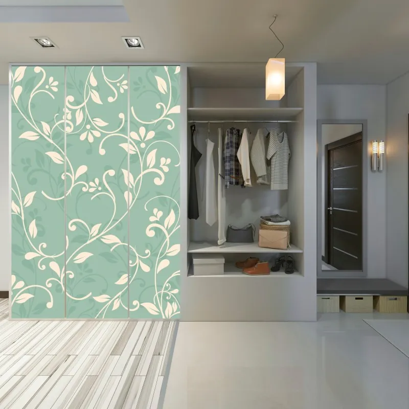 Naklejka na szafę miętowy kwiatowy wzór w stylu vintage – Wallissimo® Naklejka na szafę miętowy kwiatowy wzór w stylu vintage – Wallissimo®