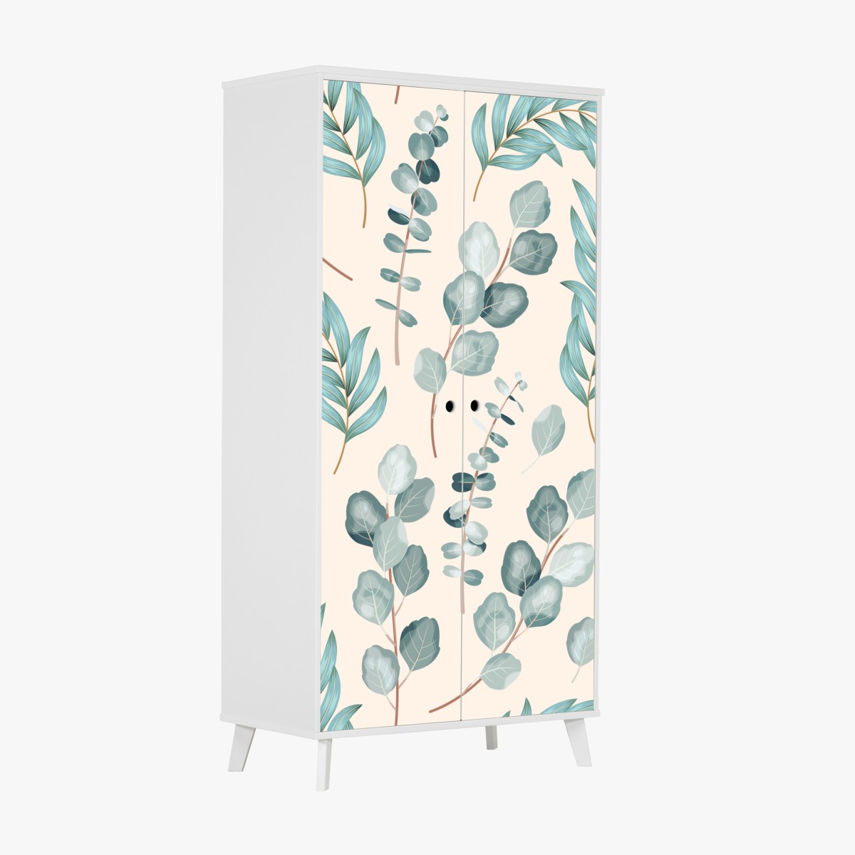 Wardrobe sticker pastel eucalyptus leaf pattern