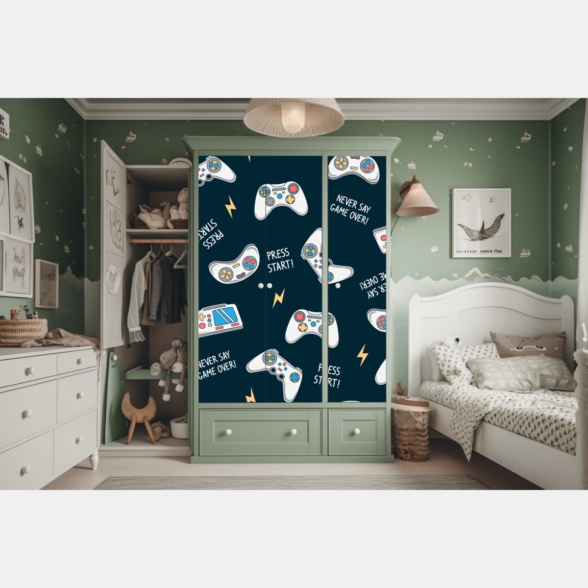 Naklejka na szafę retro wzór kontrolerów do gier – Wallissimo® Naklejka na szafę retro wzór kontrolerów do gier – Wallissimo®