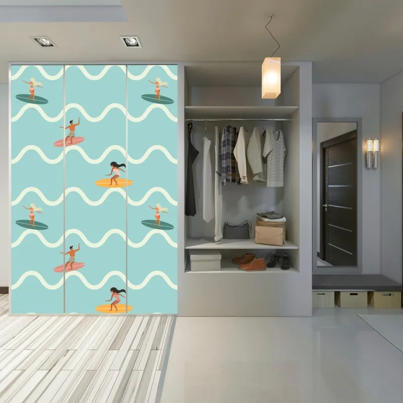 Naklejka na szafę tropikalny wzór hibiskusa – Wallissimo®